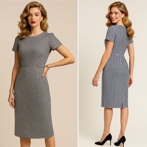 J.Crew Black White Gingham Stretch Sheath Dress 2 Lined Classic Old Money Preppy